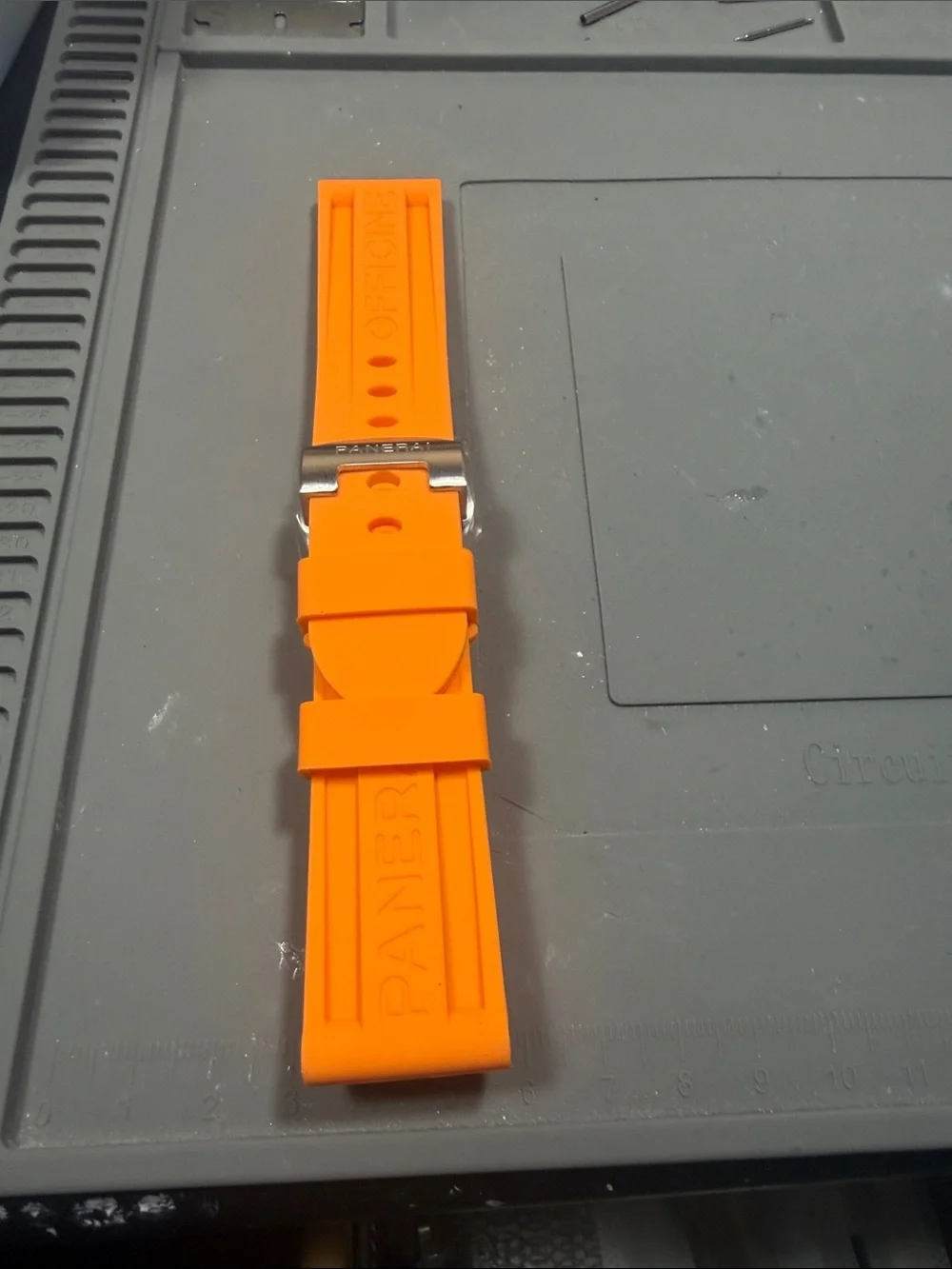 Panerai Orange Rubber Watch Strap with Silver Buckle